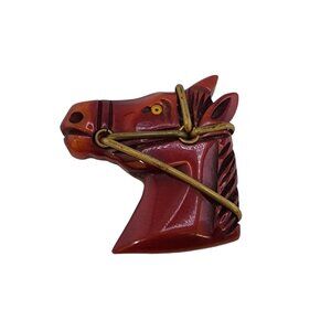 Wonderful Bakelite Horse Brooch With Brass Reins (A4752)